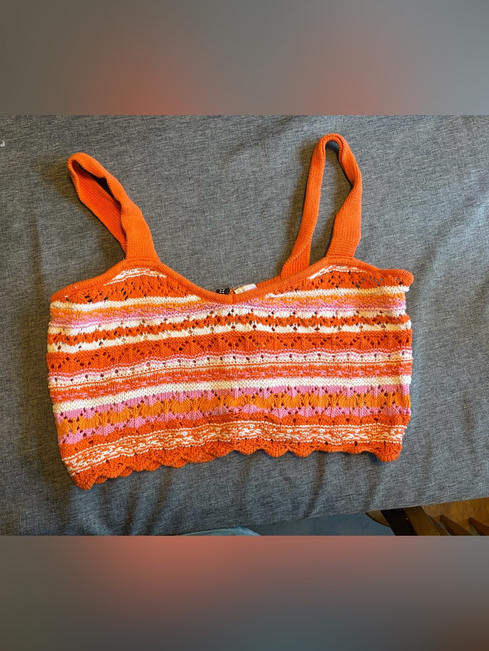 Divided Orange Striped Crochet Knit Camisole
